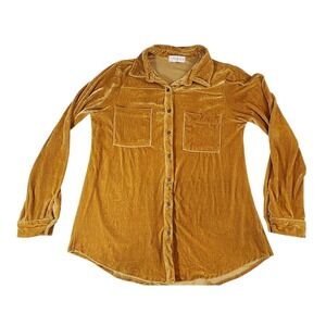 Style U Velvet Button Down Shirt Womens Medium Mustard Yellow Long Sleeve Boho